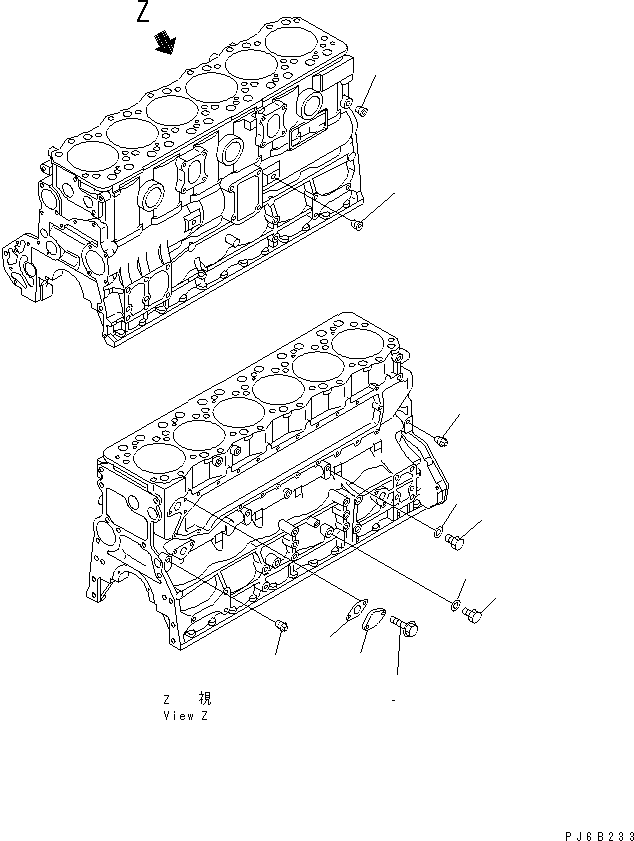 Komatsu parts book diagram for S6D108E-2A-N6 S/N 19030-UP: CYLINDER BLOCK MOUNTING (WITHOUT COVER)(#30009-)