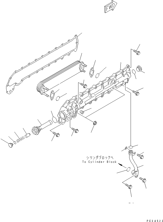 Komatsu parts book diagram for S6D108E-2A-N6 S/N 19030-UP: OIL COOLER(#21560-)