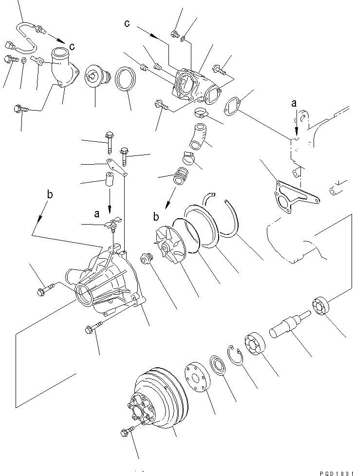 Komatsu parts book diagram for S6D108E-2A-N6 S/N 19030-UP: WATER PUMP(#21560-35927)