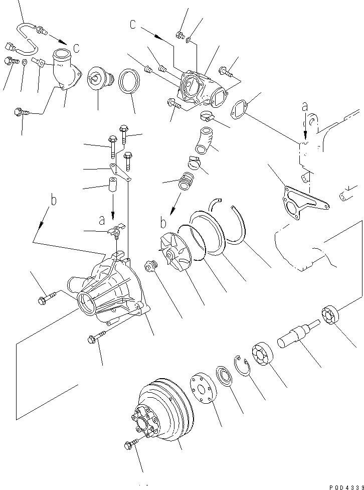 Komatsu parts book diagram for S6D108E-2A-N6 S/N 19030-UP: WATER PUMP (WITH AIR COMPRESSOR)(#30009-35927)
