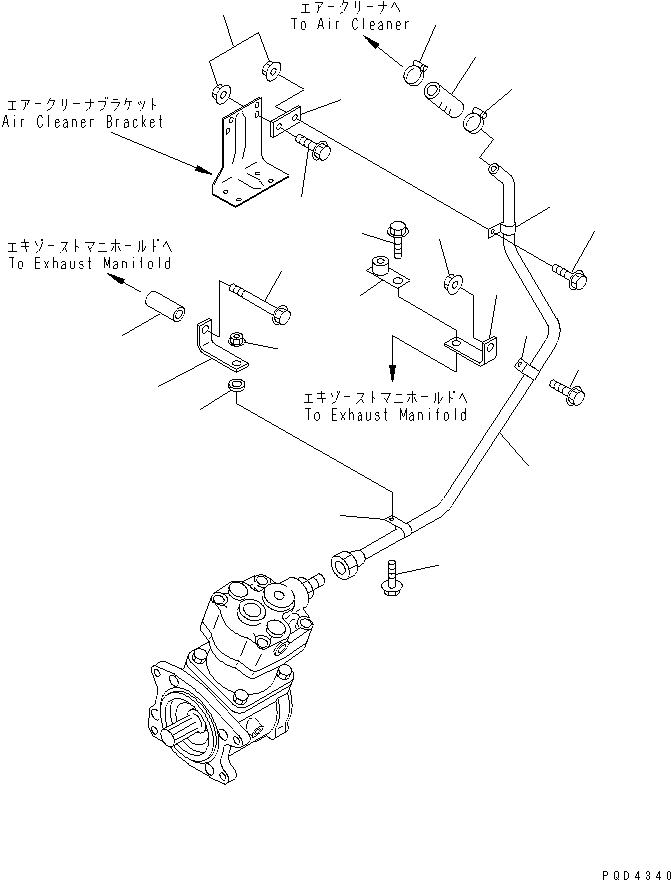 Komatsu parts book diagram for S6D108E-2A-N6 S/N 19030-UP: AIR COMPRESSOR PIPING (AIR)(#30009-)