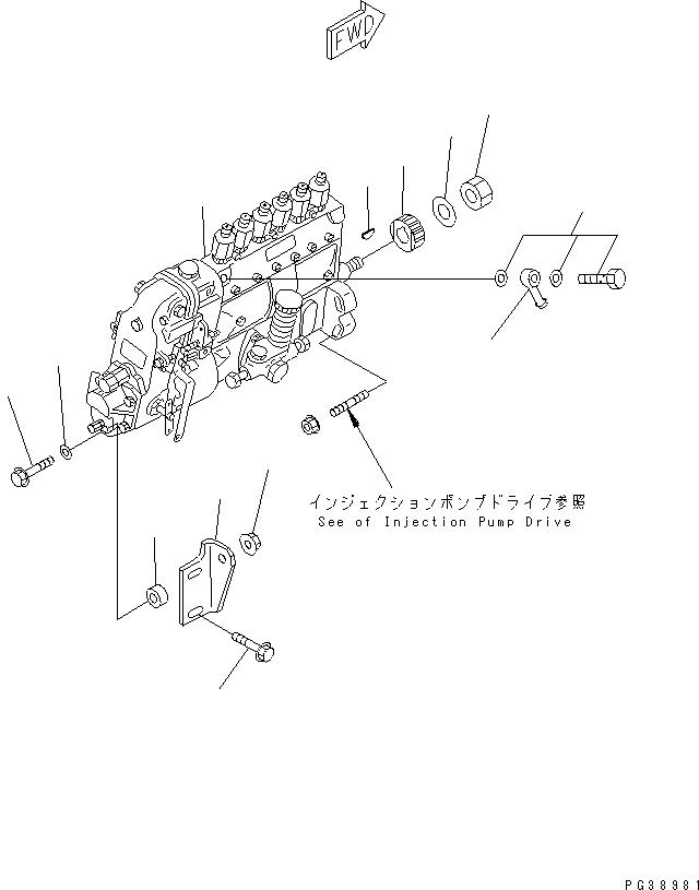 Komatsu parts book diagram for S6D108-1C-6 S/N 10001-UP: FUEL INJECTION PUMP MOUNTING