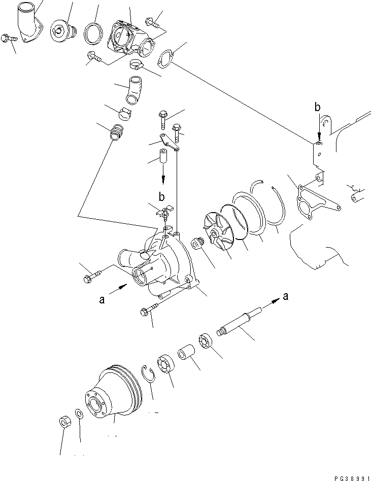 Komatsu parts book diagram for S6D108-1C-6 S/N 10001-UP: WATER PUMP (WITH NON HARDENING PULLEY)