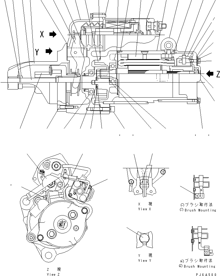 Komatsu parts book diagram for S6D108-1C-6 S/N 10001-UP: STARTING MOTOR (7.5KW) (X CONNECTOR SPEC.) (INNER PARTS)(#25752-)