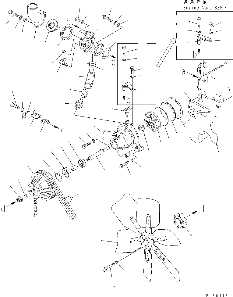 Engines Komatsu / S6D110-1A S/N 50195-UP(s6d110-c) / WATER PUMP AND COOLING FAN(150010 : 0501)