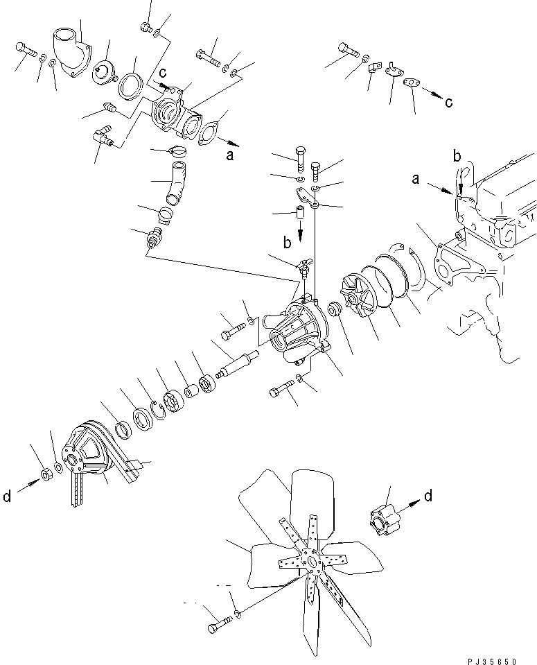 Engines Komatsu / S6D110-1A S/N 50195-UP(s6d110-c) / WATER PUNP AND COOLING FAN (EXCEPT JAPAN) (COLD TERRAIN SPEC.)(#55001-)(150020 : 0503)