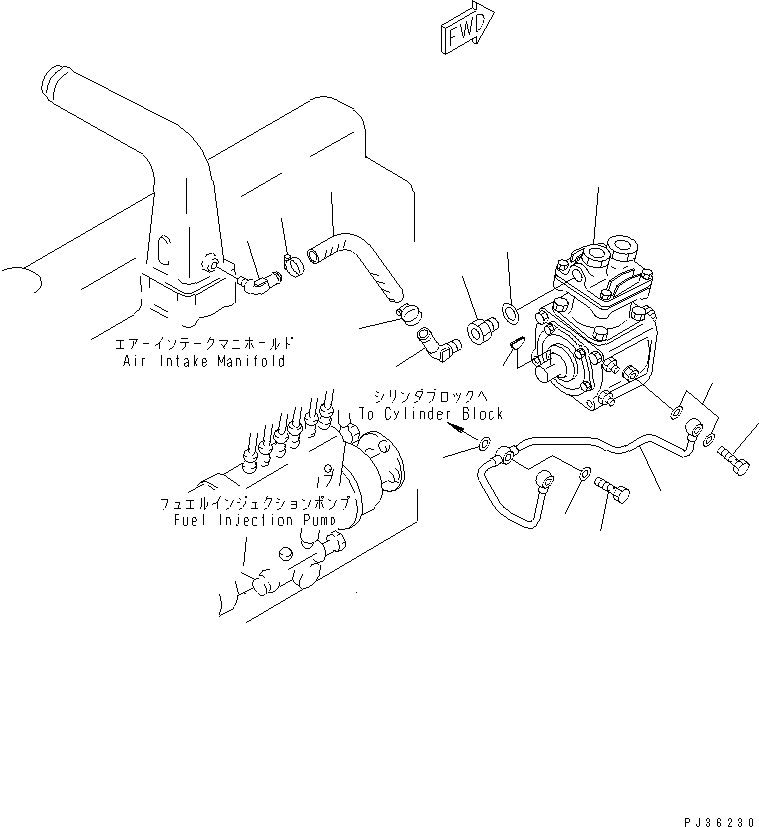 Engines Komatsu / S6D110-1A S/N 50195-UP(s6d110-c) / AIR COMPRESSOR AND PIPING (EXCEPT JAPAN) (COLD TERRAIN SPEC.)(#55001-)(210020 : 0705)