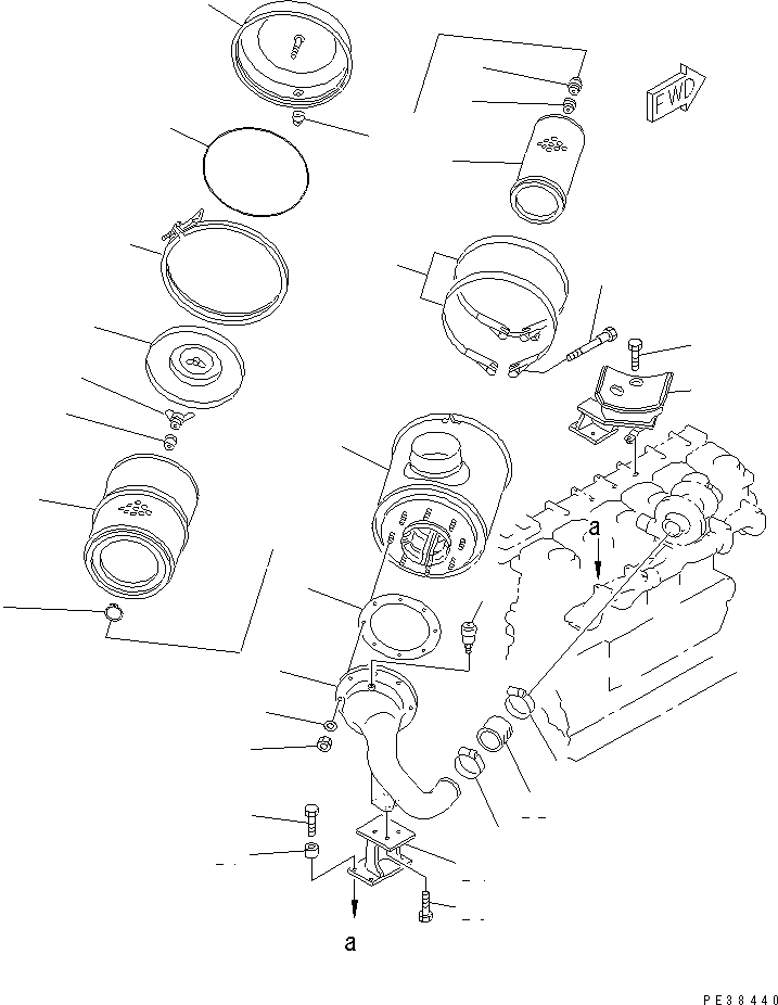 Komatsu parts book diagram for S6D125E-2H S/N 60863-UP: AIR CLEANER MOUNTING(#61582-)