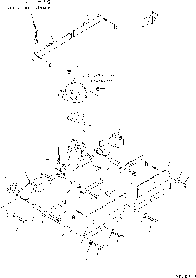 Komatsu parts book diagram for S6D125E-2H S/N 60863-UP: EXHAUST MANIFOLD (WITH COVER)(#61582-81633)
