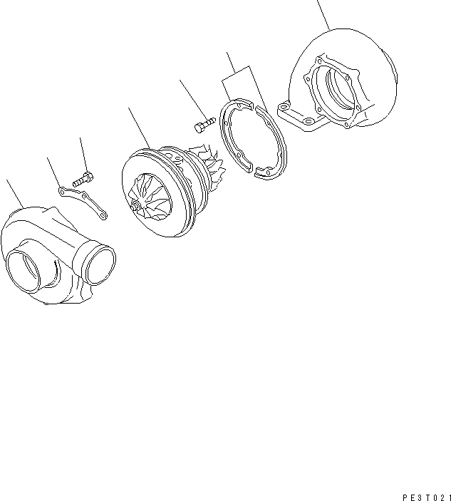 Komatsu parts book diagram for S6D125E-2H S/N 60863-UP: TURBOCHARGER (WITH COVER) (INNER PARTS)(#61659-)