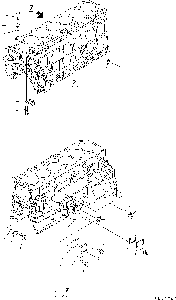 Komatsu parts book diagram for S6D125E-2H S/N 60863-UP: CYLINDER BLOCK (2/2)(#61659-76693)