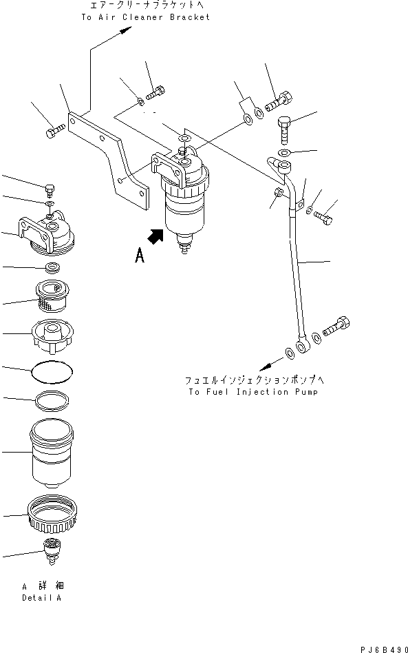 Komatsu parts book diagram for S6D125E-2H S/N 60863-UP: WATER SEPARATOR MOUNTING(#61659-)