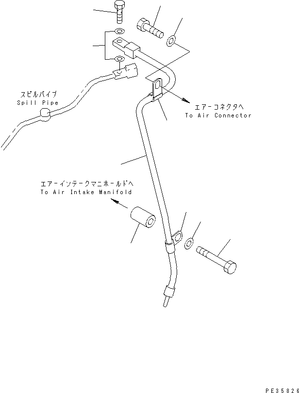 Komatsu parts book diagram for S6D125E-2H S/N 60863-UP: FUEL RETURN(#61582-)