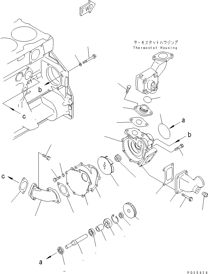 Komatsu parts book diagram for S6D125E-2H S/N 60863-UP: WATER PUMP(#61582-75016)