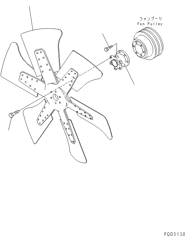 Komatsu parts book diagram for S6D125E-2H S/N 60863-UP: COOLING FAN(#61582-)