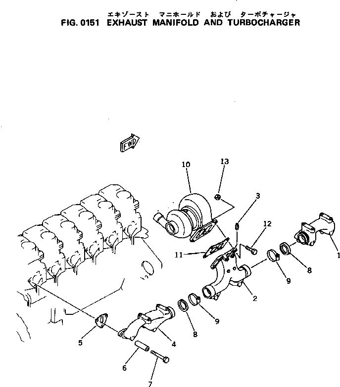 Engines Komatsu / S6D125-1K S/N 10001-UP(s6d1203c) / EXHAUST MANIFOLD AND TURBOCHARGER(030070 : 0151)