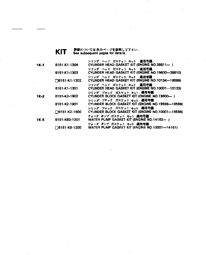 Engines Komatsu / S6D125-1K S/N 10001-UP(s6d1203c) / GASKET KIT(210020 : 0991)