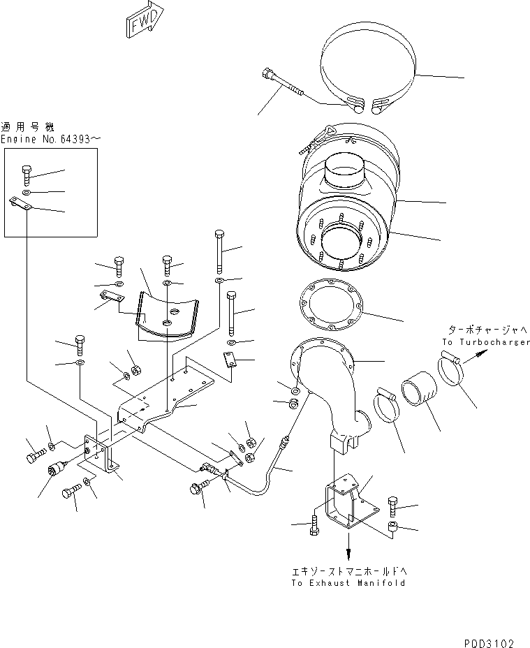 Komatsu parts book diagram for S6D125E-2C-6 S/N 60721-UP: AIR CLEANER MOUNTING (AUTOMATIC T/M SPEC.)(#60863-)
