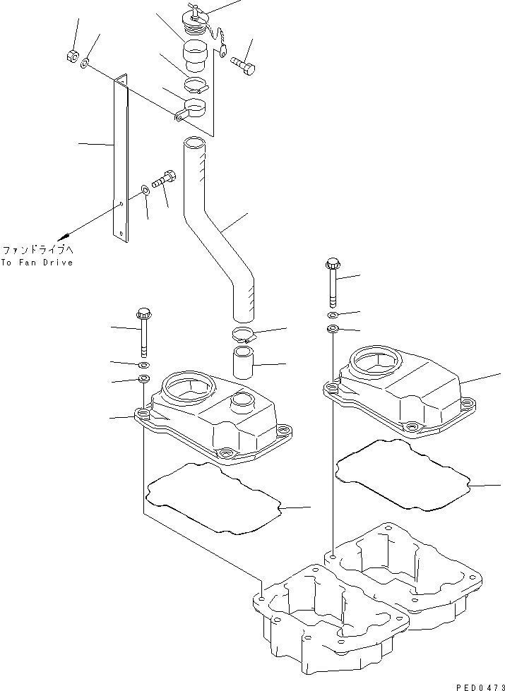 Komatsu parts book diagram for S6D125E-2J-6 S/N 60721-UP: HEAD COVER(#64848-75757)