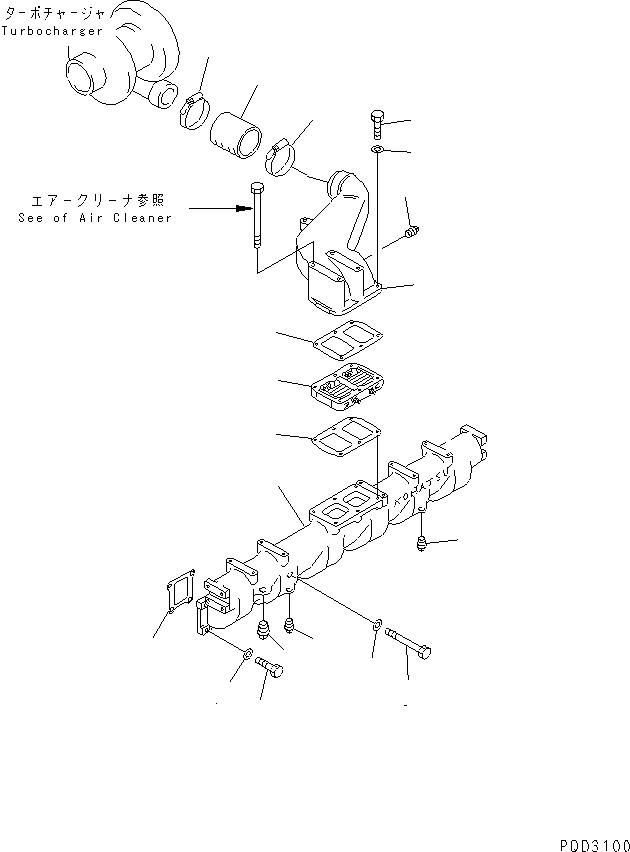 Komatsu parts book diagram for S6D125E-2J-6 S/N 60721-UP: AIR INTAKE MANIFOLD(#64848-)