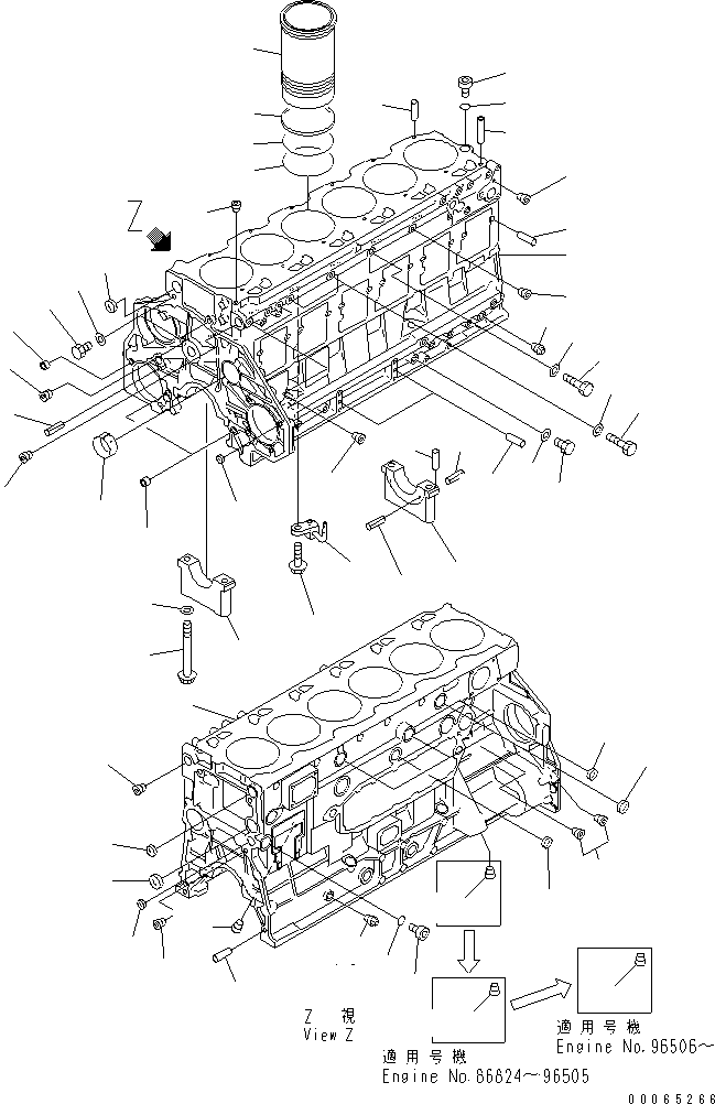 Komatsu parts book diagram for S6D125E-2J-6 S/N 60721-UP: CYLINDER BLOCK(#76694-)