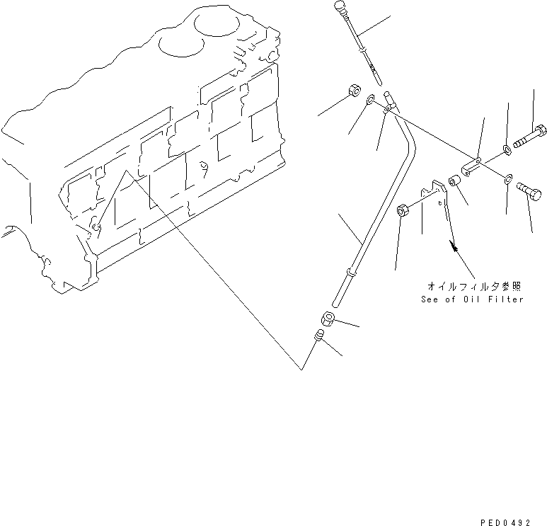Komatsu parts book diagram for S6D125E-2J-6 S/N 60721-UP: OIL LEVEL GAUGE(#64848-)