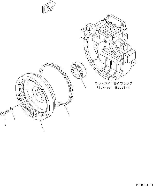 Komatsu parts book diagram for S6D125E-2J-6 S/N 60721-UP: FLYWHEEL(#64848-)