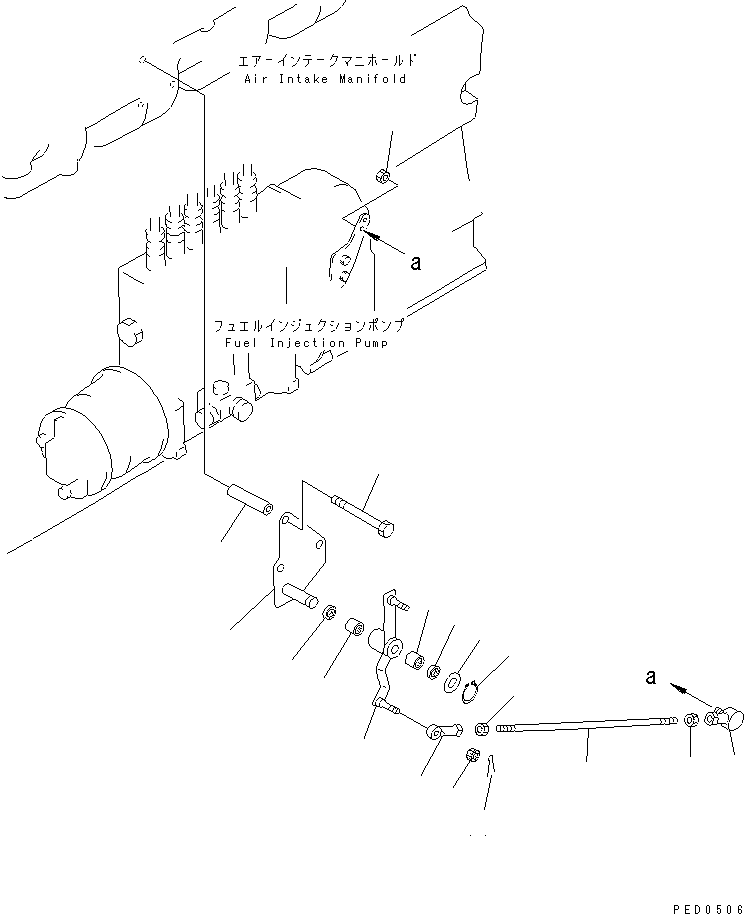 Komatsu parts book diagram for S6D125E-2J-6 S/N 60721-UP: FUEL CONTROL LEVER(#64848-)