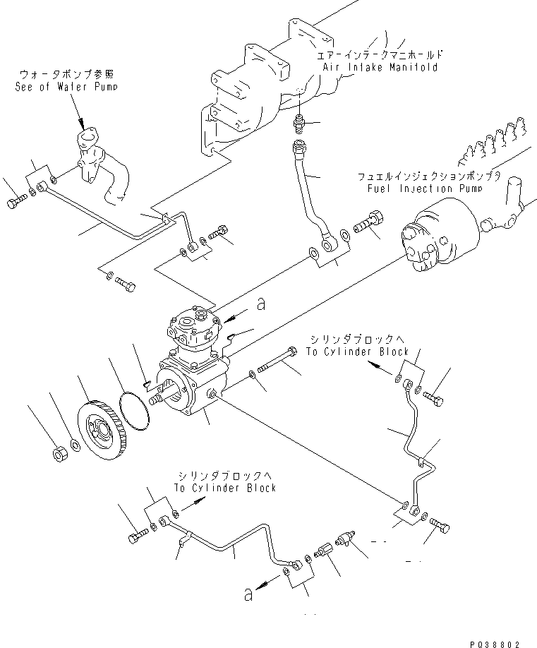 Komatsu parts book diagram for S6D125E-2J-6 S/N 60721-UP: AIR COMPRESSOR MOUNTING(#64848-)