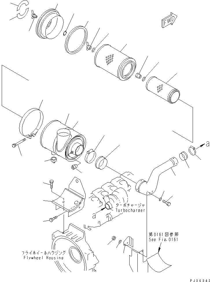 Komatsu parts book diagram for S6D125-1VV-FA S/N 10001-UP: AIR CLEANER AND MOUNTING(#35323-48087)