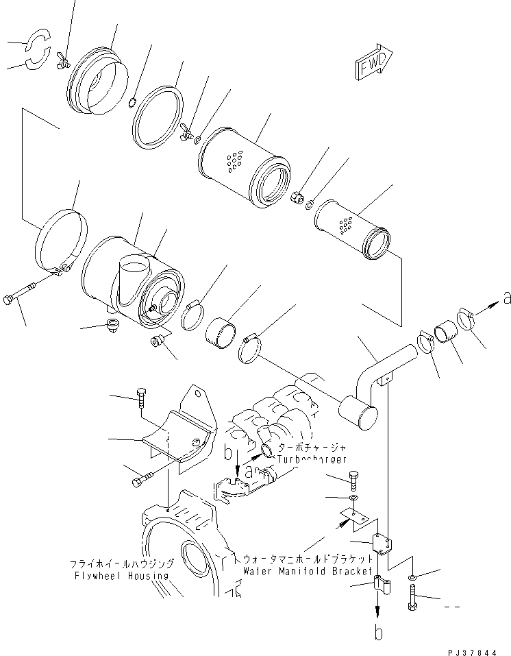 Komatsu parts book diagram for S6D125-1VV-FA S/N 10001-UP: AIR CLEANER AND MOUNTING (B SPEC.)(#47234-49863)