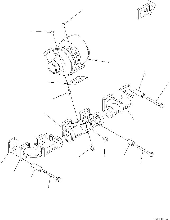 Komatsu parts book diagram for S6D125-1VV-FA S/N 10001-UP: EXHAUST MANIFOLD AND TURBOCHARGER(#35323-48087)
