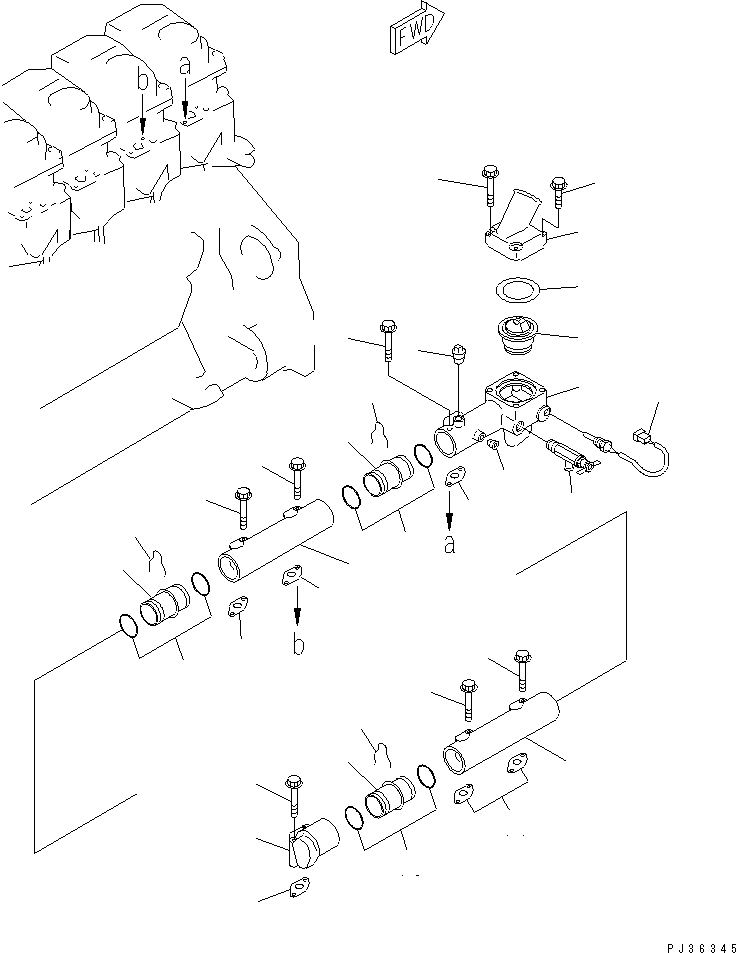 Komatsu parts book diagram for S6D125-1VV-FA S/N 10001-UP: WATER MANIFOLD(#35323-)