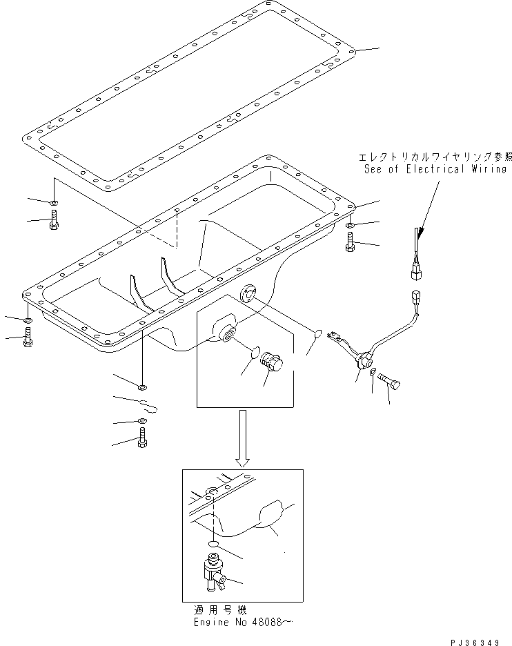Komatsu parts book diagram for S6D125-1VV-FA S/N 10001-UP: OIL PAN(#35323-)