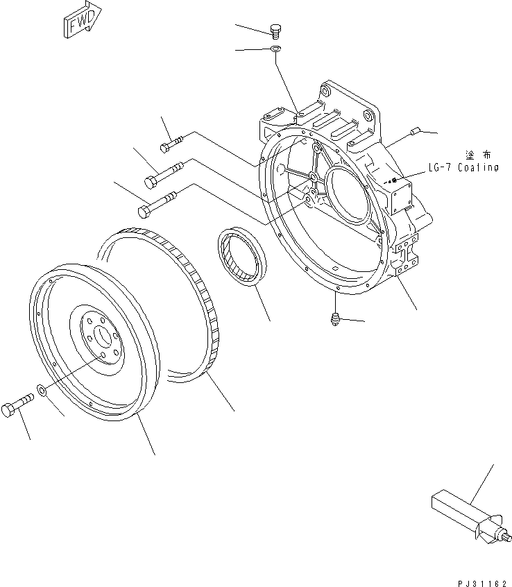 Komatsu parts book diagram for S6D125-1VV-FA S/N 10001-UP: FLYWHEEL AND FLYWHEEL HOUSING (B SPEC.)(#47234-)
