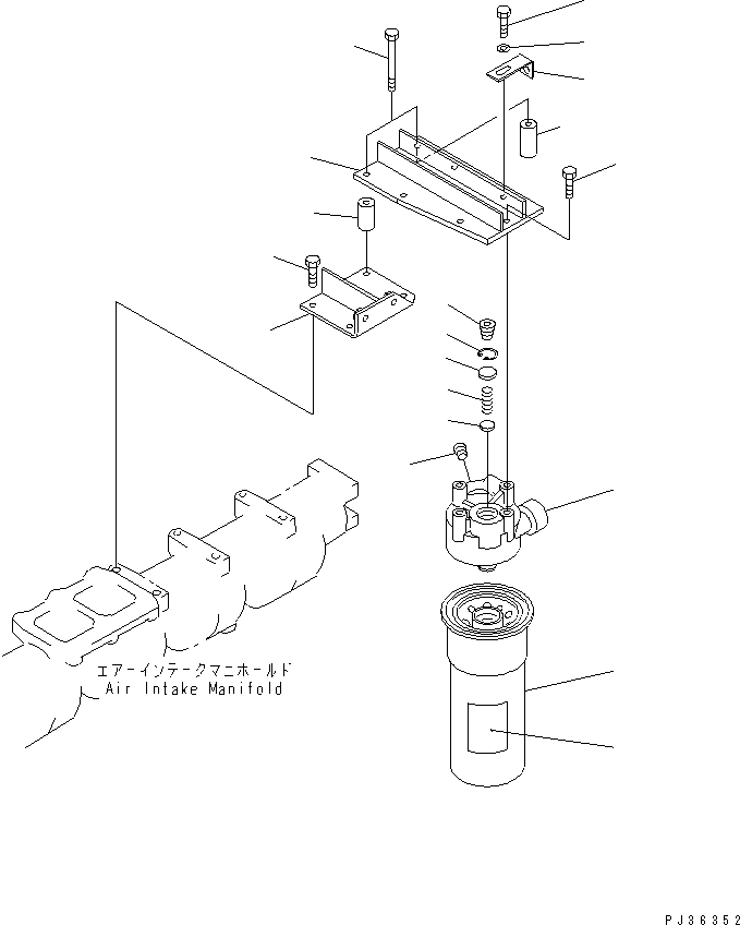 Komatsu parts book diagram for S6D125-1VV-FA S/N 10001-UP: LUBRICATING OIL FILTER AND MOUNTING(#35323-)
