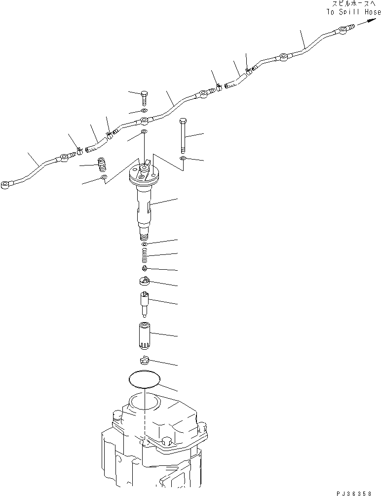 Komatsu parts book diagram for S6D125-1VV-FA S/N 10001-UP: FUEL NOZZLE AND SPILL PIPE(#35323-)