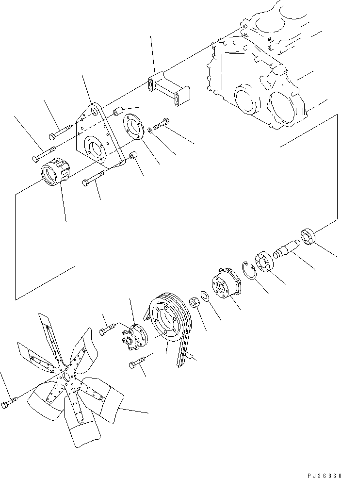 Komatsu parts book diagram for S6D125-1VV-FA S/N 10001-UP: COOLING FAN AND V-BELT(#35323-)