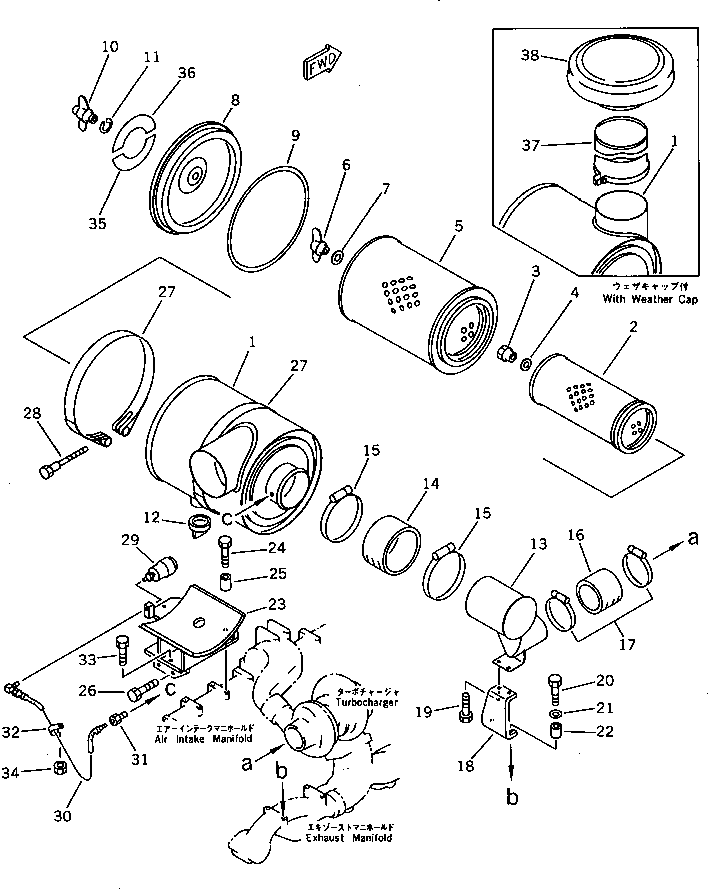 Engines Komatsu / S6D125-1XX-FA S/N 10001-UP(s6d1212c) / AIR CLEANER AND MOUNTING(#11574-)(030040 : A1410-01B3)