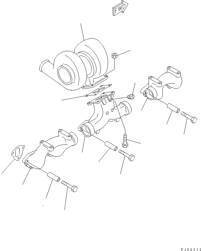 Komatsu parts book diagram for S6D125-1XX-FA S/N 10001-UP: EXHAUST MANIFOLD AND TURBOCHARGER(#11574-)