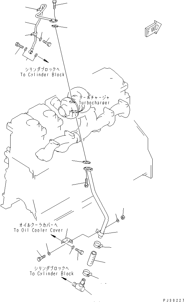Komatsu parts book diagram for S6D125-1XX-FA S/N 10001-UP: TURBOCHARGER LIBRICATING OIL PIPING(#38383-)
