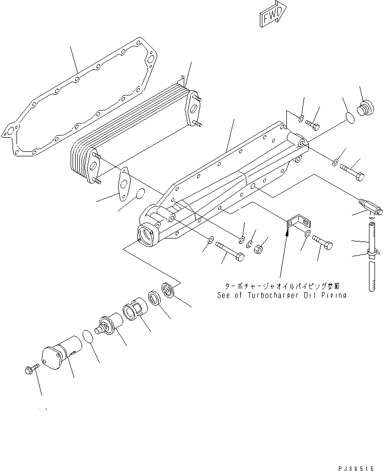 Komatsu parts book diagram for S6D125-1XX-FA S/N 10001-UP: LUBRICATING OIL COOLER(#38383-)