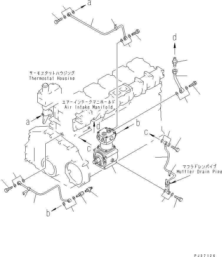 Komatsu parts book diagram for S6D125-1XX-FA S/N 10001-UP: AIR COMPRESSOR AND PIPING(#38383-)