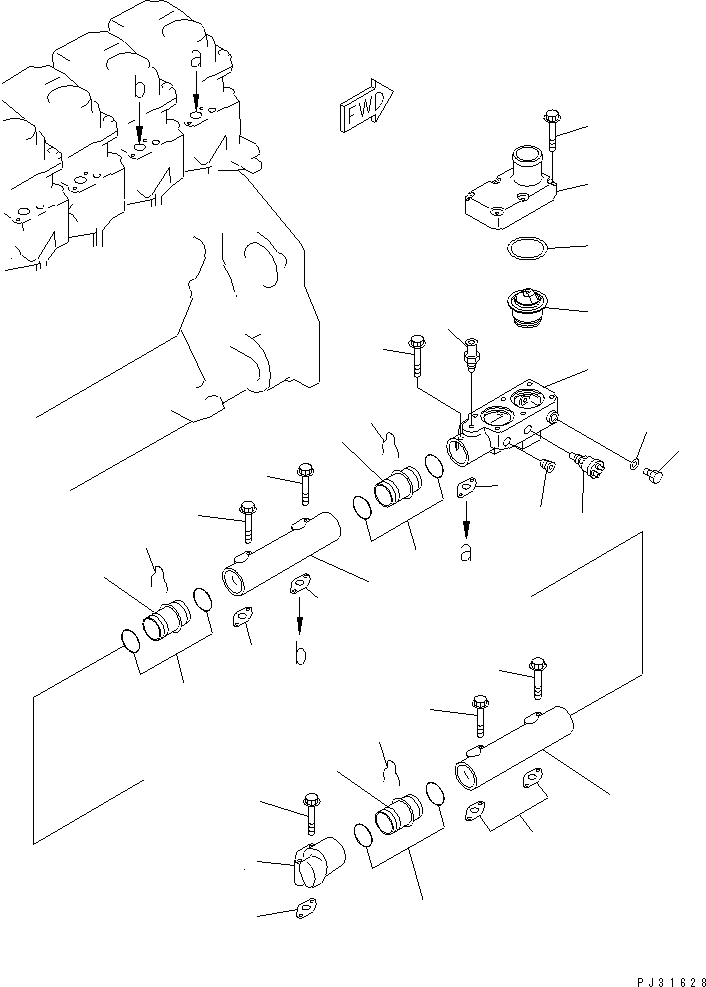 Komatsu parts book diagram for S6D125-1QQ-FA S/N 10001-UP: WATER MANIFOLD(#28434-)