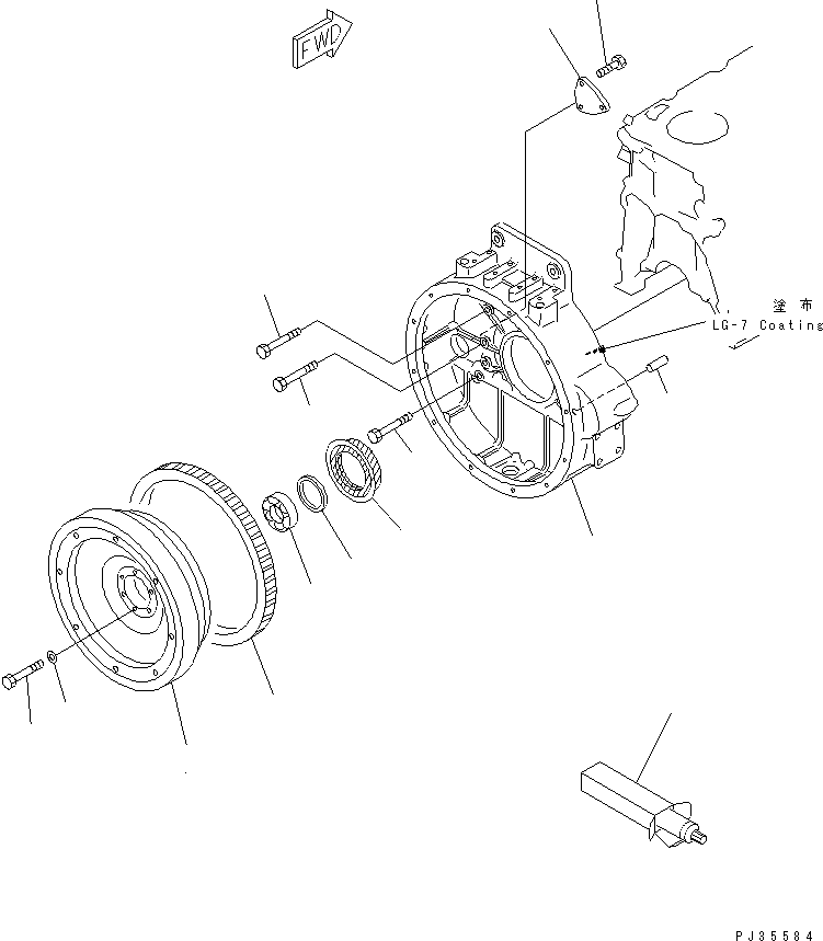 Komatsu parts book diagram for S6D125-1QQ-FA S/N 10001-UP: FLYWHEEL AND FLYWHEEL HOUSING(#28434-)