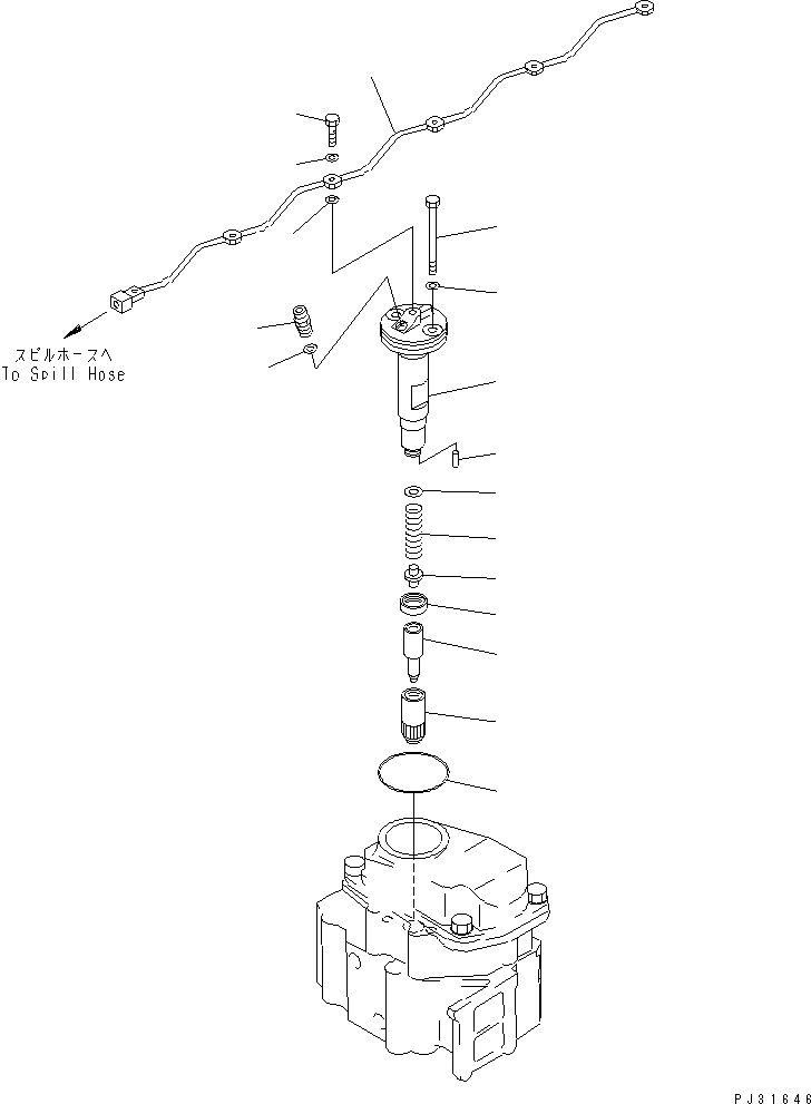 Komatsu parts book diagram for S6D125-1QQ-FA S/N 10001-UP: FUEL NOZZLE AND SPILL PIPE(#28434-)