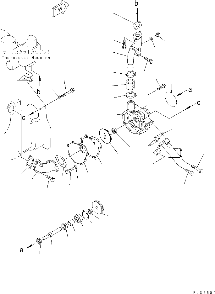 Komatsu parts book diagram for S6D125-1QQ-FA S/N 10001-UP: WATER PUMP AND MOUNTING(#77115-)