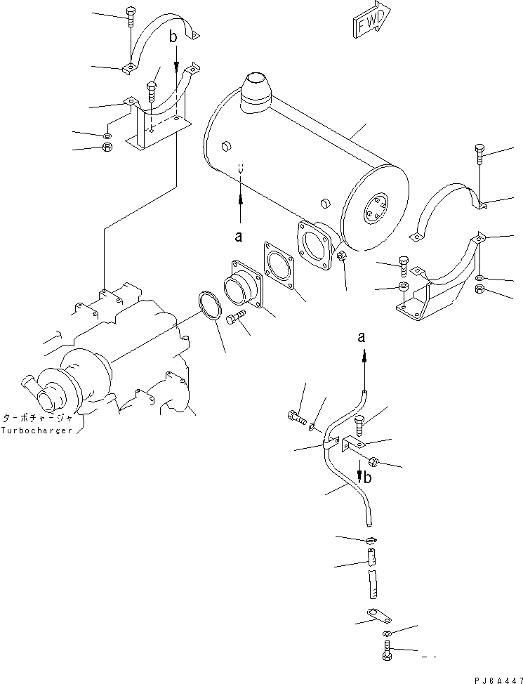 Komatsu parts book diagram for S6D125-1AJ-TN S/N 51975-UP: MUFFLER (CATALYZER TYPE)(#82308-)