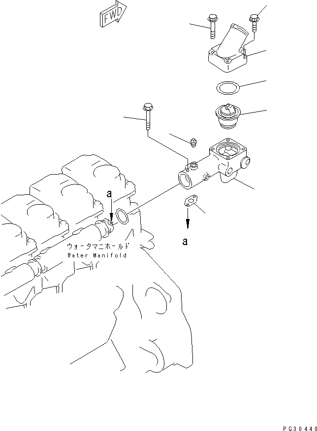 Komatsu parts book diagram for S6D125-1AJ-TN S/N 51975-UP: THERMOSTAT HOUSING (FOR CERAMIC MUFFLER)(#54547-)