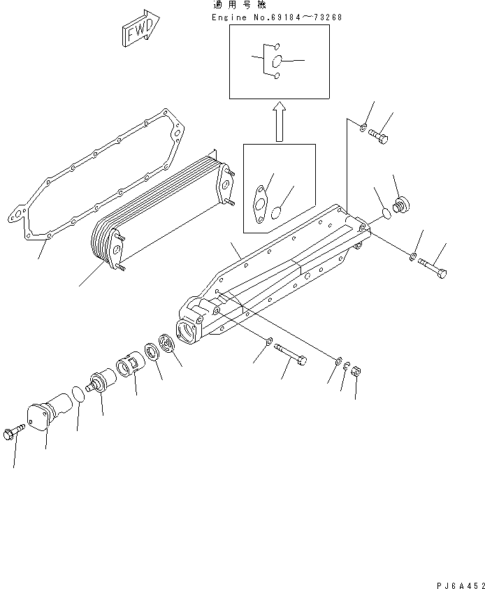 Engines Komatsu / S6D125-1AG S/N 51975-UP(s6d1258r) / OIL COOLER (7-ELEMENT TYPE)(#51975-73268)(030340 : A3310-A3A2)